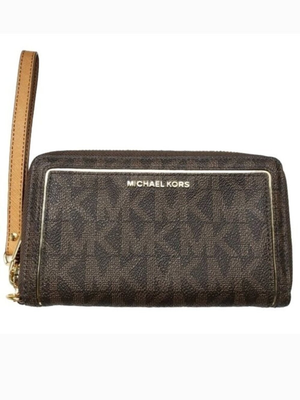 NWOT Michael‎ Kors Jet Set Brown & Gold Signature Wristlet Zip Wallet